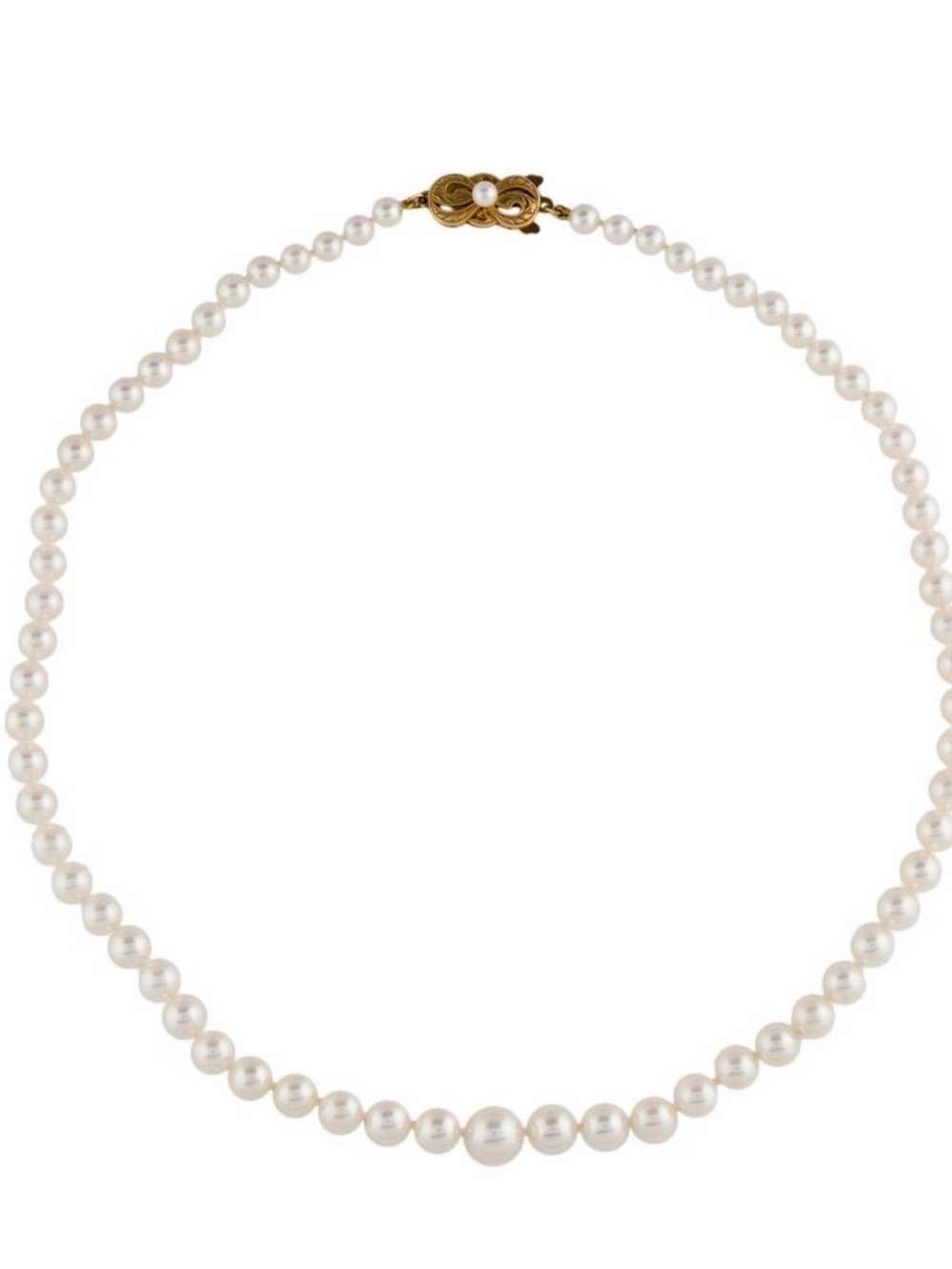 Mikimoto 18K Yellow Gold Graduated Cultured Pearl Necklace 16" 4-8mm Box Pouch